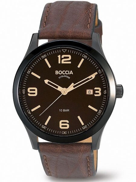 Boccia Mens Quartz Sport Watch with 42mm Titanium Case and Brown Leather Strap #3583-02
