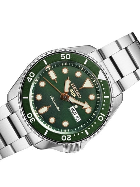 Seiko 5 Sports 24-Jewel Automatic Watch with Green Dial and SS Bracelet #SRPD63