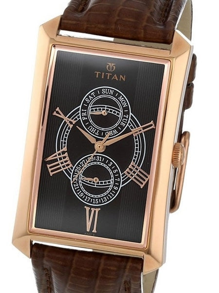 Titan Goldtone Orion Day and Date Function Watch with Precision Quartz Movement #1490WL01