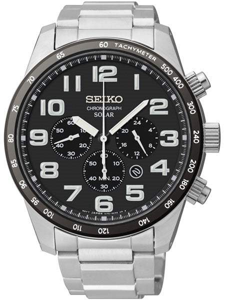 Seiko Core Series Black Dial, Solar Chronograph with 24-Hour Sub-Dial #SSC229