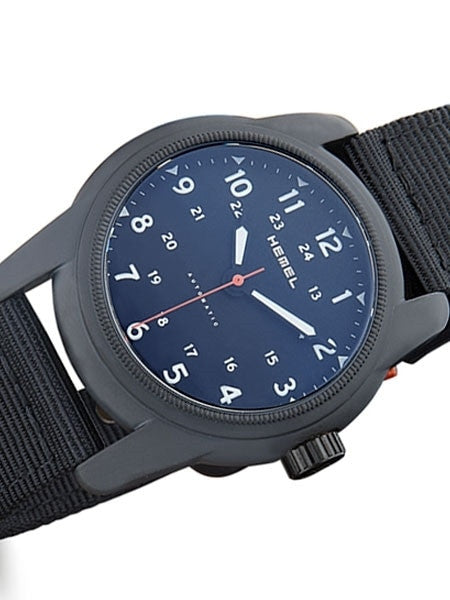 HEMEL 24 Automatic Military-Styled Watch Black Ion-Plated Case and Sapphire Crystal #HMNO1