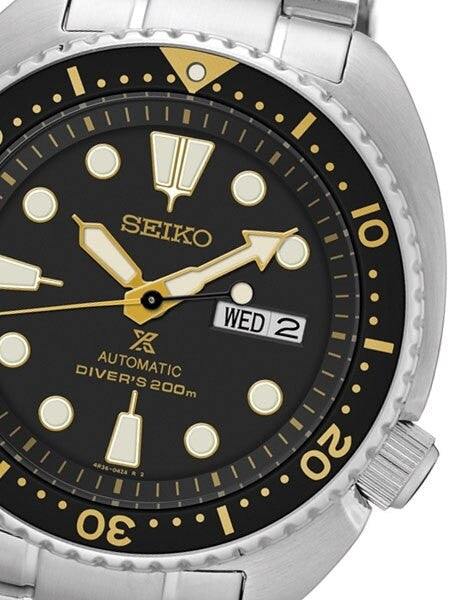 Seiko Turtle Prospex Automatic Dive Watch with Black Dial and Stainless Steel Bracelet #SRP775
