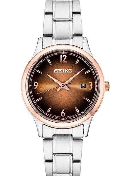 Seiko Ladies Two-Tone Quartz Watch with OmbrÃ© Brown Dial and Stainless Steel Bracelet #SXDH02