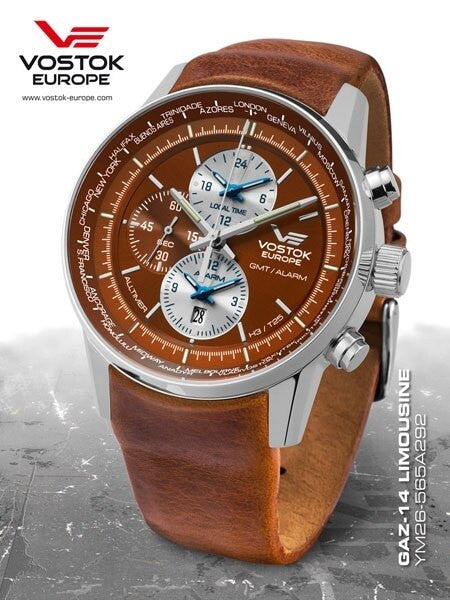 Vostok-Europe Gaz-Limo World-Time GMT Watch with Alarm #565A292