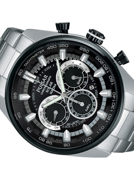 Pulsar Solar Quartz Chronograph Watch with Stopwatch and 24-Hour Sub-Dial #PX5033