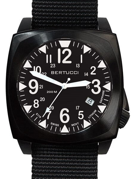 Bertucci E-1S Ballista 44mm Black Ion Field Watch with a Dome Sapphire Crystal #13600