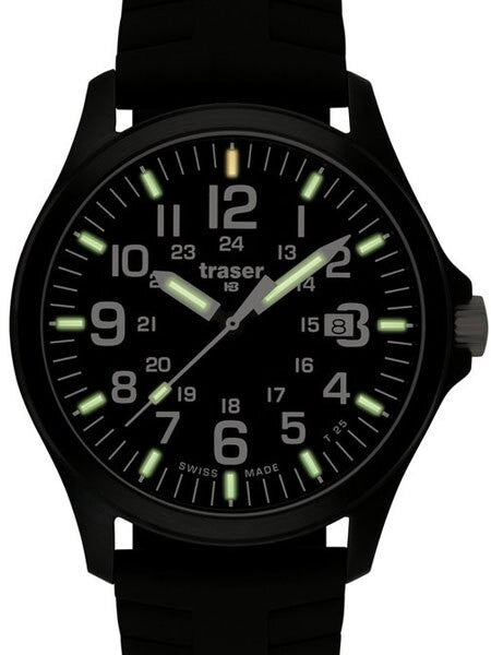 Traser Officer Pro Black PVD Steel Case Watch on Rubber Strap #100229
