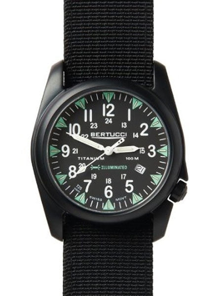 Bertucci A-4T Vintage 44 Black Titanium Watch w/ Tritium Tube Lights #13420
