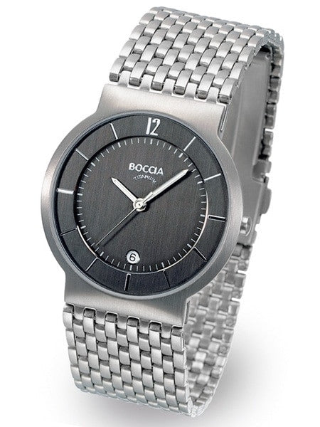 Boccia Mens Silver Quartz Watch with 37mm Titanium Case and Matching Bracelet #3514-04