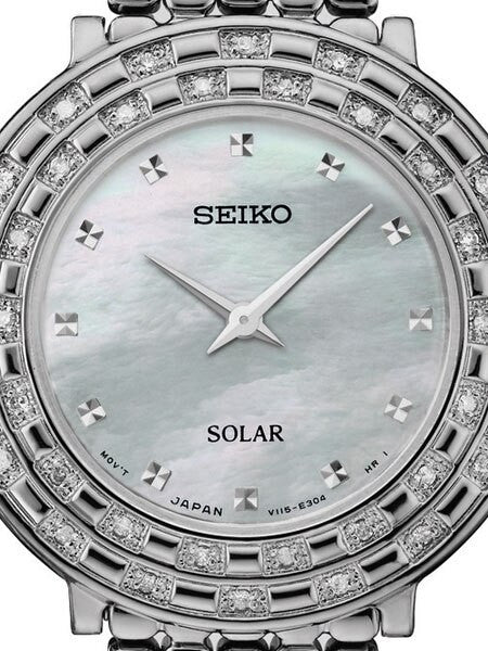 Seiko Tressia Solar Dress Watch with with 36 Diamonds, Mother of Pearl Dial #SUP373