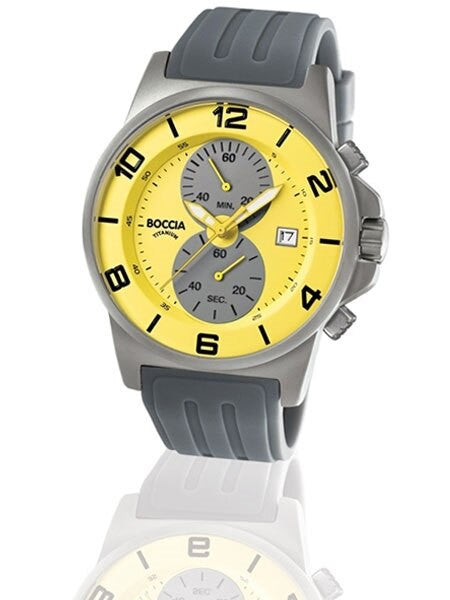 Boccia Mens Black Dial Quartz Chronograph with 45mm Titanium Case and Rubber Strap #3777-20