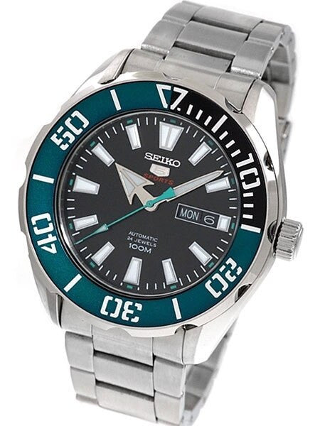 Seiko 5 Sports Automatic 24-Jewel Watch with Black Dial and SS Bracelet #SRPC53K1