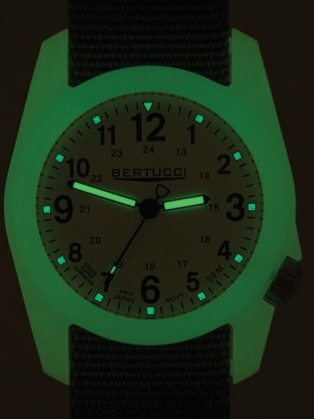 Bertucci DX3 Luminous Resin Watch, Olive Green Nylon Strap, White Dial - 11028