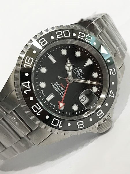 Mondia GMT, Dual-Time Watch with Swiss ETA 2893 Automatic Movement #MS-214-SSBKBK-BK-OCM
