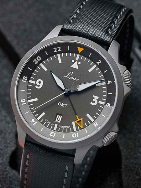 Laco Frankfurt Swiss Automatic GMT Dual-Time Pilot Watch with Double-Dome AR Sapphire Crystal #862120