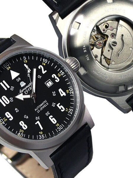 Aeromatic 1912 Automatic 48mm Aviator Watch with Black Leather Strap #A1347