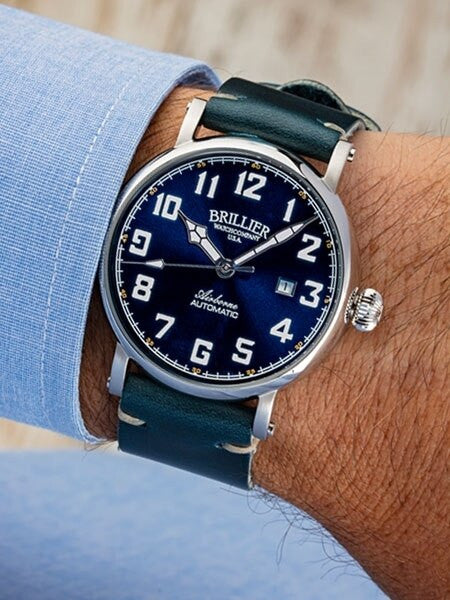Brillier 43mm Airborne Automatic Watch with Horween Leather Strap #BR-01