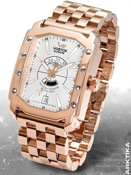Vostok-Europe Arktika Rose Goldtone Automatic Watch with AM-PM Indicator #3409155B