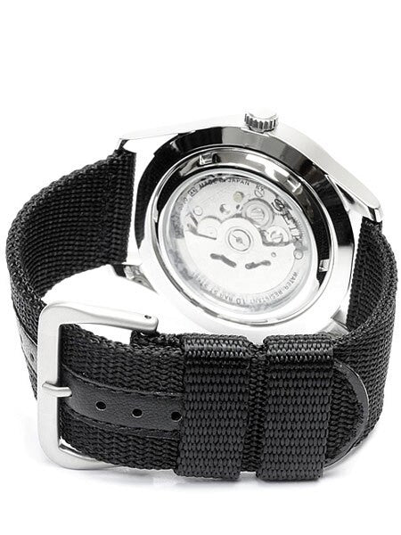 Seiko Military Black Dial Automatic Watch with 42mm Case, Black Canvas Strap #SNZG15J1