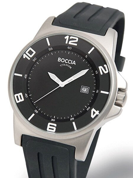 Boccia Mens Black Dial Quartz Sport Watch with 45mm Titanium Case and Rubber Strap #3535-01