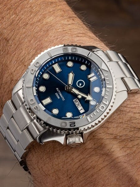 Islander Automatic Dive Watch with Bracelet, Double-Domed AR Sapphire Crystal, and Embossed Ceramic Bezel Insert #ISL-18