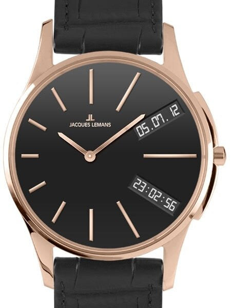 Jacques Lemans London Gold Tone 46MM Quartz Analog-Digital GMT Watch #1-1788E