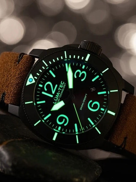 Lum-Tec 44mm Swiss Quartz PVD Dive Watch with AR Sapphire Crystal, Luminous Bezel #M87