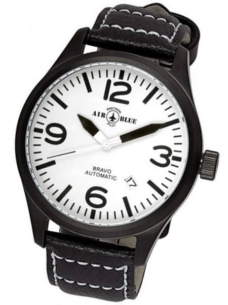 Air Blue Bravo Automatic Pilot Watch with 44mm PVD Case, Sapphire Crystal #BRAVOAUTOPVDWHTBLK