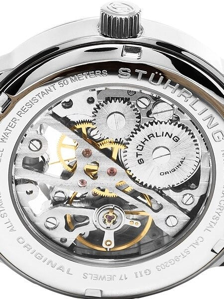 Stuhrling 17-Jewel Mechanical, hand winding watch with 40mm case, black leather strap #977.01