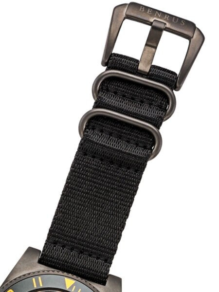 BENRUS 44mm Gun-Metal Stainless Steel, Military-Inspired Quartz H6 Watch #BR012B