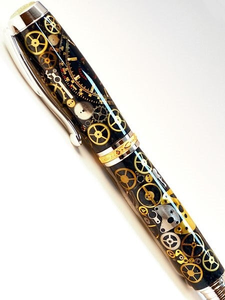 Artisan Crafted Collectable Pen made with a Breitling dial and assorted gears, cogs, screws and bridges #WPP301RB