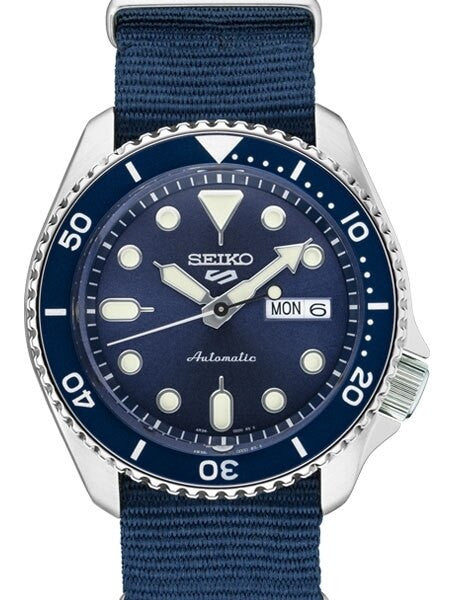 Seiko 5 Sports 24-Jewel Automatic Watch with Blue Dial and Nylon Strap #SRPD87