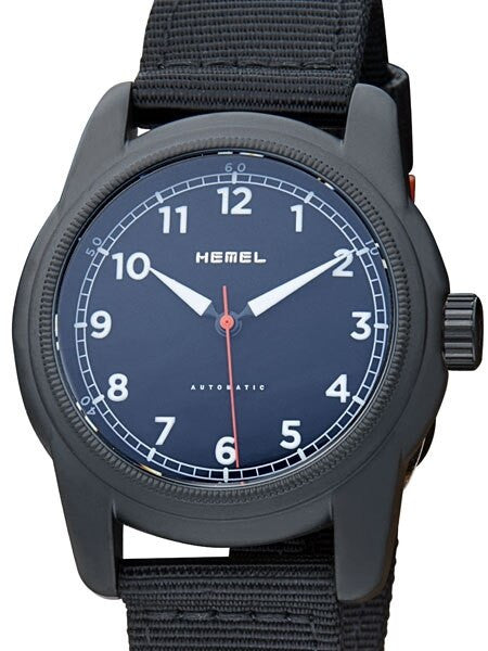HEMEL Automatic Military-Styled Watch Black Ion-Plated Case and Sapphire Crystal #HMNO2