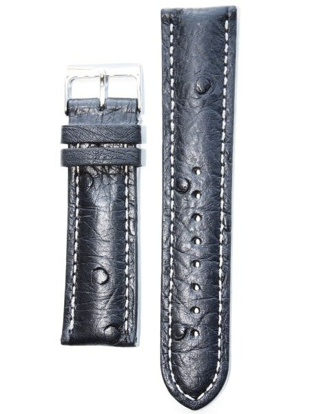 Toscana Black Ostrich Italian Made Watch Strap with Contrasting Stitching #ML-18301