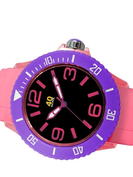 40Nine Clear Pink Plastic 46mm Case with Pink Silicone Rubber Strap #40NINE02-PINK