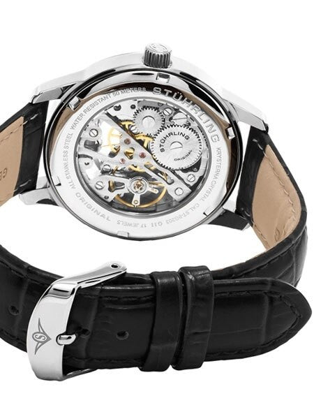 Stuhrling 17-Jewel Mechanical, hand winding watch with 40mm case, black leather strap #977.02