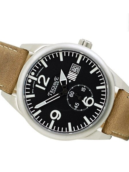 Techne 41mm Harrier Aviator Quartz Watch with Camel Color Leather Strap #375.062