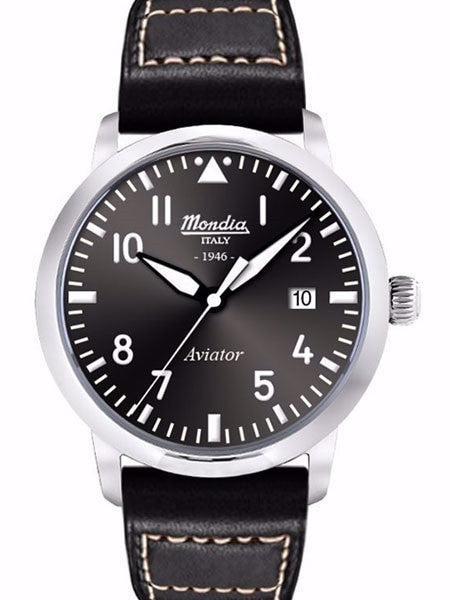 Mondia 1946 Aviator Dial Watch with Black Leather Strap #MI-780-SS-03BK-CP