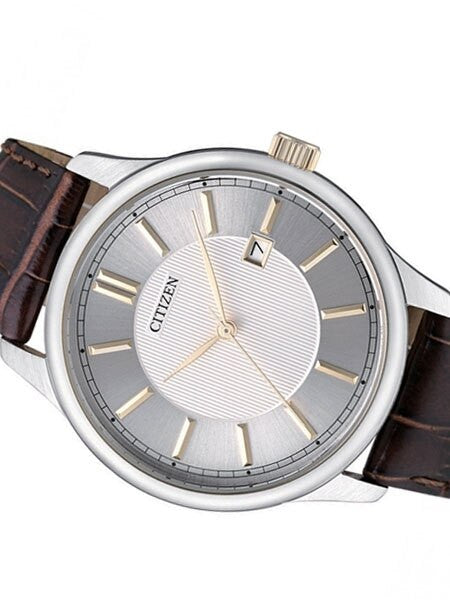 Citizen Quartz Dress Watch with White-Silver Dial and Leather Strap #BI1054-04A