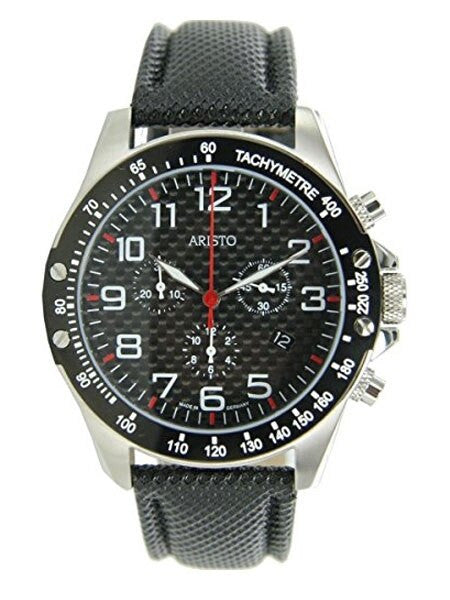 Aristo Aviator Style Quartz Chronograph Watch with Carbon Fiber Dial #4H158