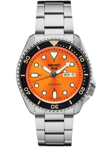 Seiko 5 Sports 24-Jewel Automatic Watch with Orange Dial and SS Bracelet #SRPD59