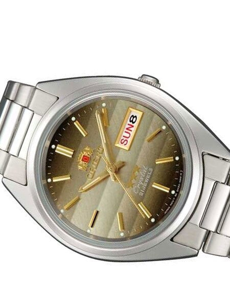 Orient Automatic Watch with Louver-like Brown Dial, Day-Date and SS Bracelet #AB00007U