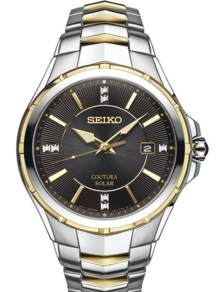 Seiko Coutura Solar Two-Tone Mens Watch with Diamond Accent Markers #SNE444