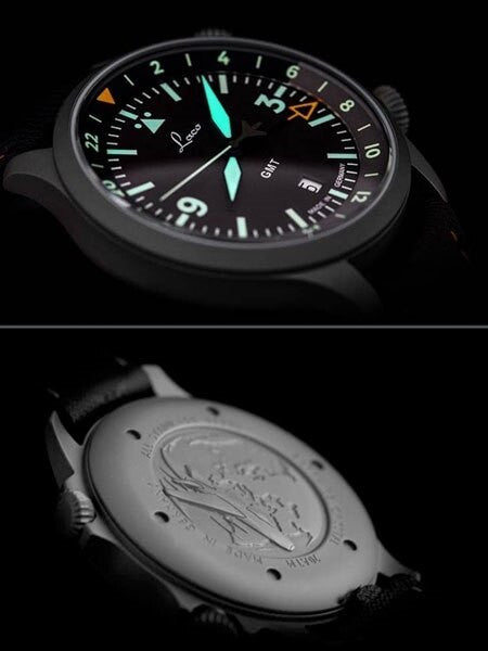 Laco Frankfurt Swiss Automatic GMT Dual-Time Pilot Watch with Double-Dome AR Sapphire Crystal #862121