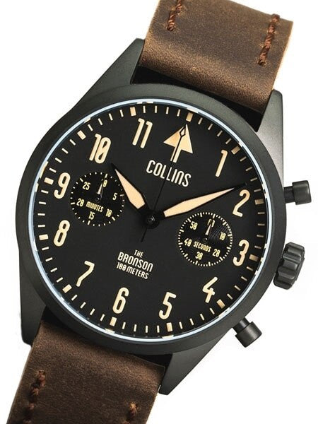 Collins Aviator-Styled Chronograph Watch with PVD Case and Sapphire Crystal #CW02212