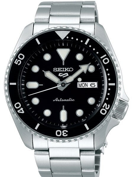 Seiko 5 Sports 24-Jewel Automatic Watch with Black Dial and SS Bracelet #SRPD55