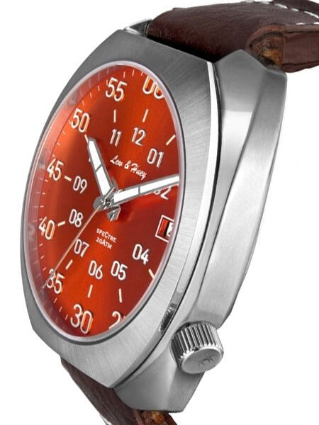 Lew and Huey Classic Flieger-Style, Automatic Pilot Watch with High Quality Leather Strap #Spectre-3Q-Orange