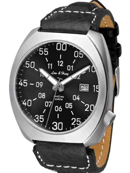 Lew and Huey Classic Flieger-Style, Automatic Pilot Watch with High Quality Leather Strap #Spectre-3Q-Black