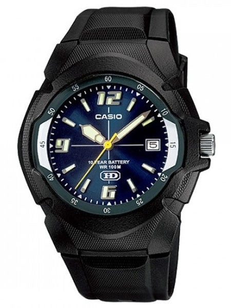 Casio Black Resin Quartz Analog Watch with a Radiant Blue Dial #MW-600F-2AV