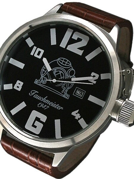 Tauchmeister T0220 XXL 57mm Black Dial Military Watch with Crown Protector